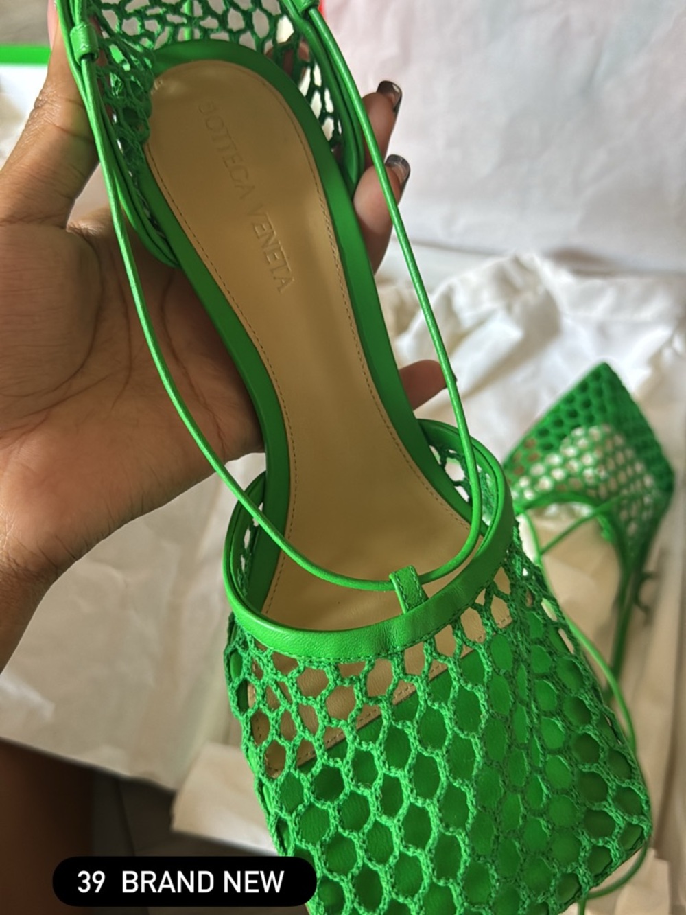 Bottega Veneta Neon Green Mesh Slingback Heels